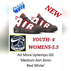 [Y-4]=(W-5.5) Nike Air More Uptempo GS  'Medium Ash SirenRed White'